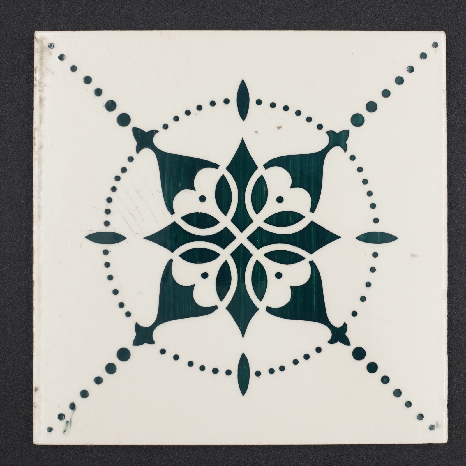 Antique Art Tile Ceramic Victorian Old Church Gothic Art Deco Dark Green 6″ W