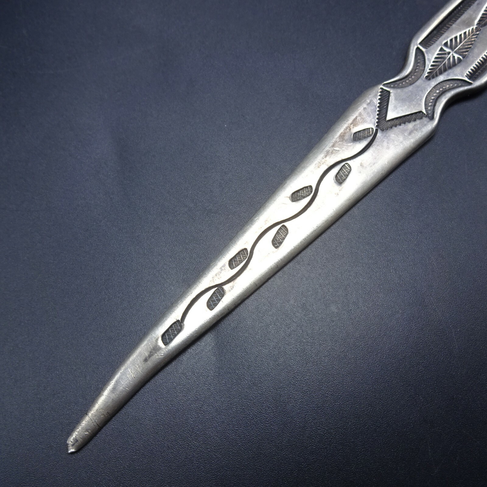 EXCEPTIONAL Hand-Stamped Sterling Silver LETTER OPENER Turquoise 53.2g