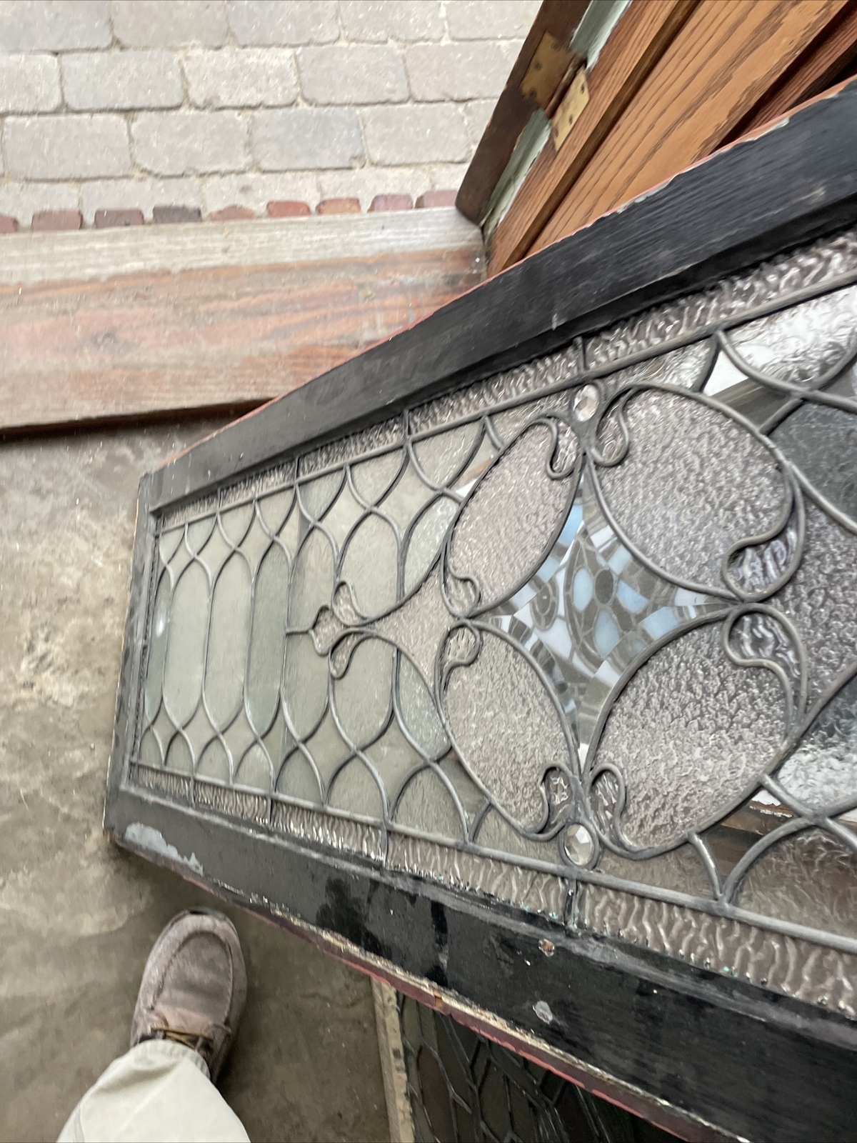 SG 4172 antique stained glass transom window with jewels 16.75 x 58.5