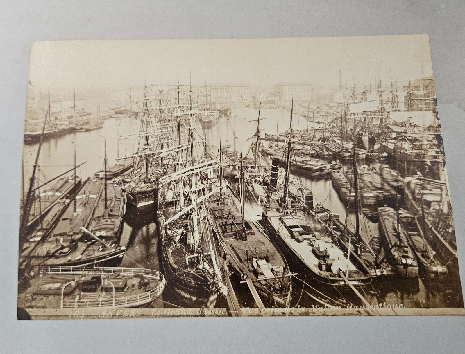 Antique Gelatin Silver 4 3/4″ x 7″ Photo Antwerp Harbor Loaded W Sailing Ships