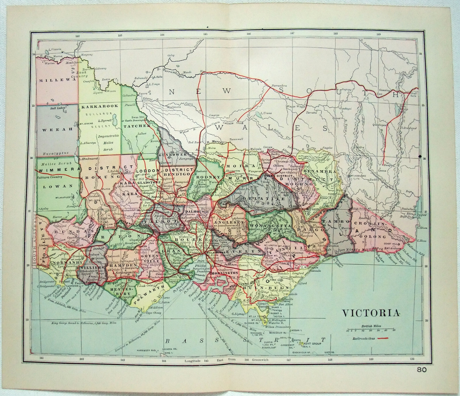 Victoria, Australia – Original 1903 Map by Dodd Mead & Company. Antique