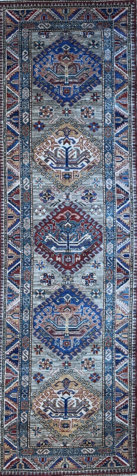 Amazing Afghan – Super Kazak Rug – Tribal Oriental Runner – 2.7 x 8.6 ft.