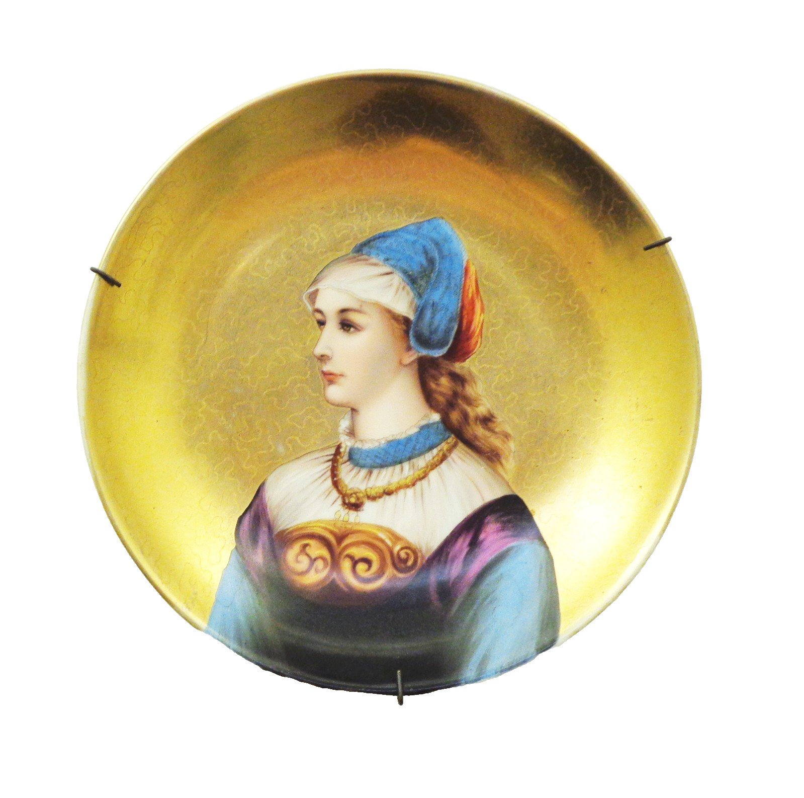 Hand Painted Portrait of Young Woman with Gold Background Austrian