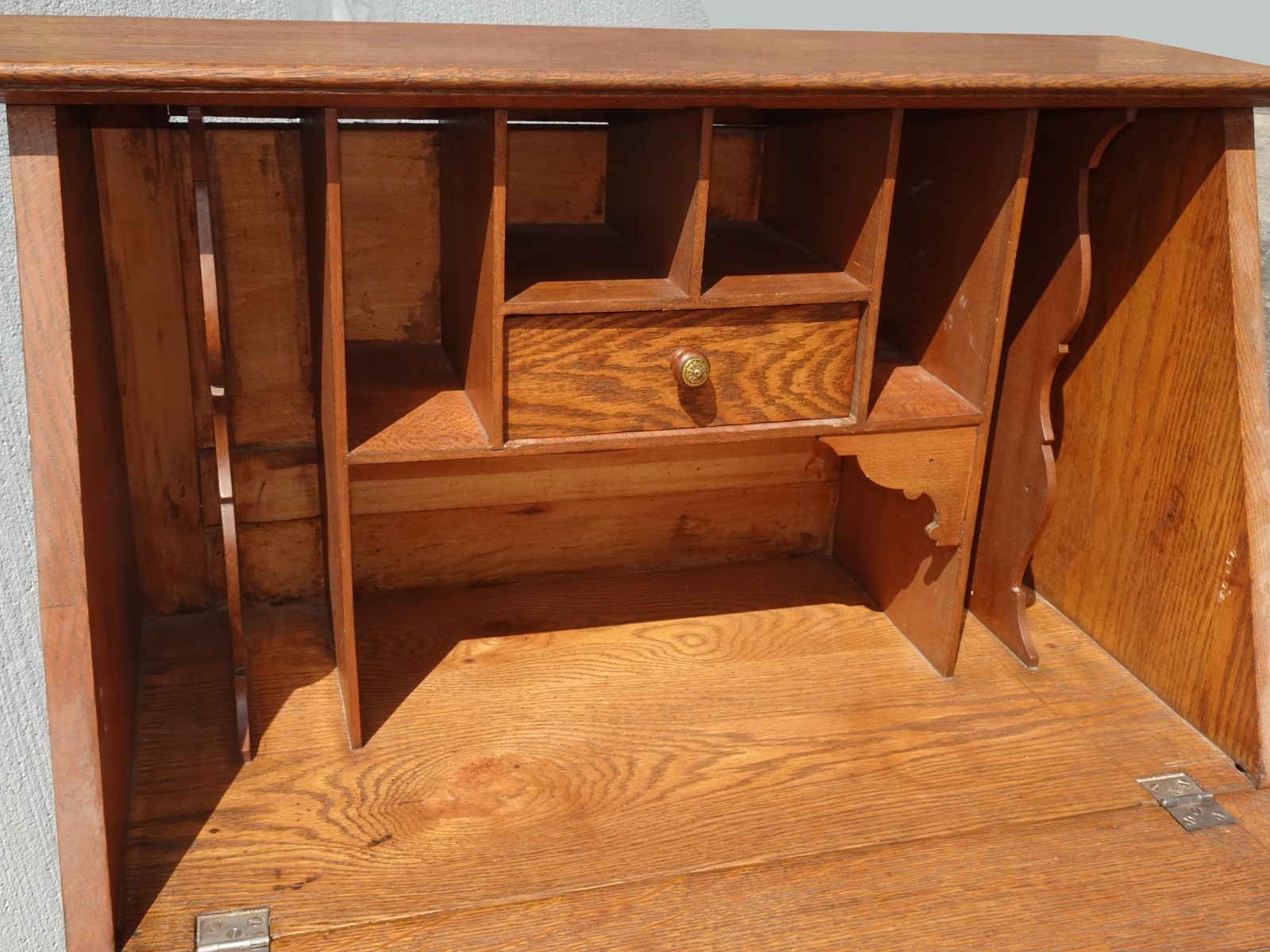 Antique Slant Front Drop Leaf Secretary Desk Quartersawn Oak with Mirror