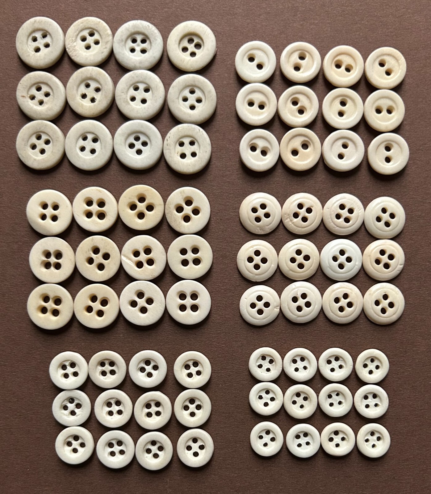 6 Sets of Exceptional Antique Bone Buttons (72 Total); Civil War to Early 1900s