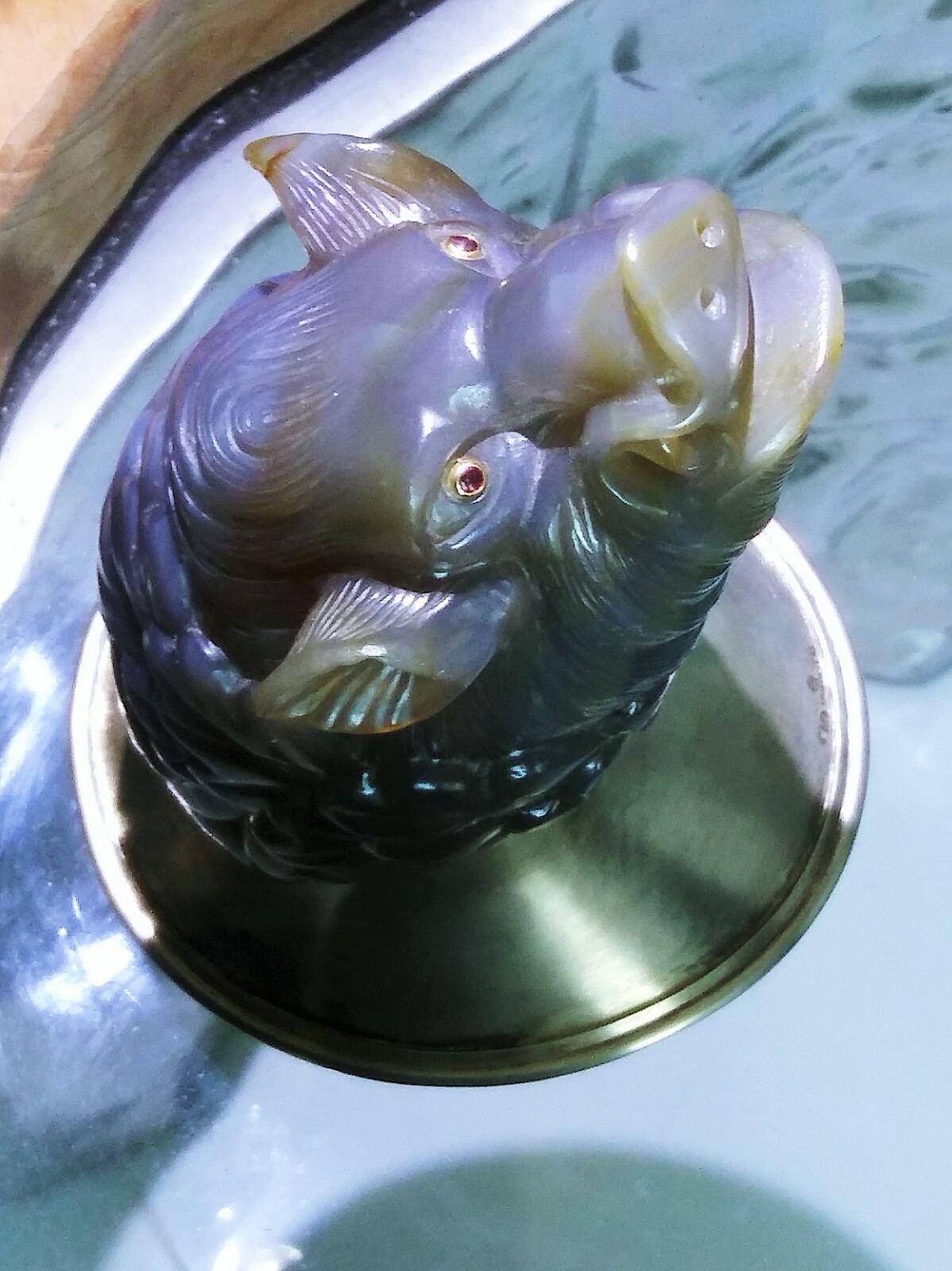 FASCINATING ANTIQUE RUSSIAN SILVER & AGATE WILD BOAR STIRRUP CUP