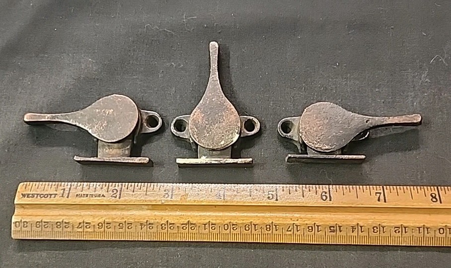 (3) Vintage Antique Brass Plated WINDOW SASH LOCK metal steel