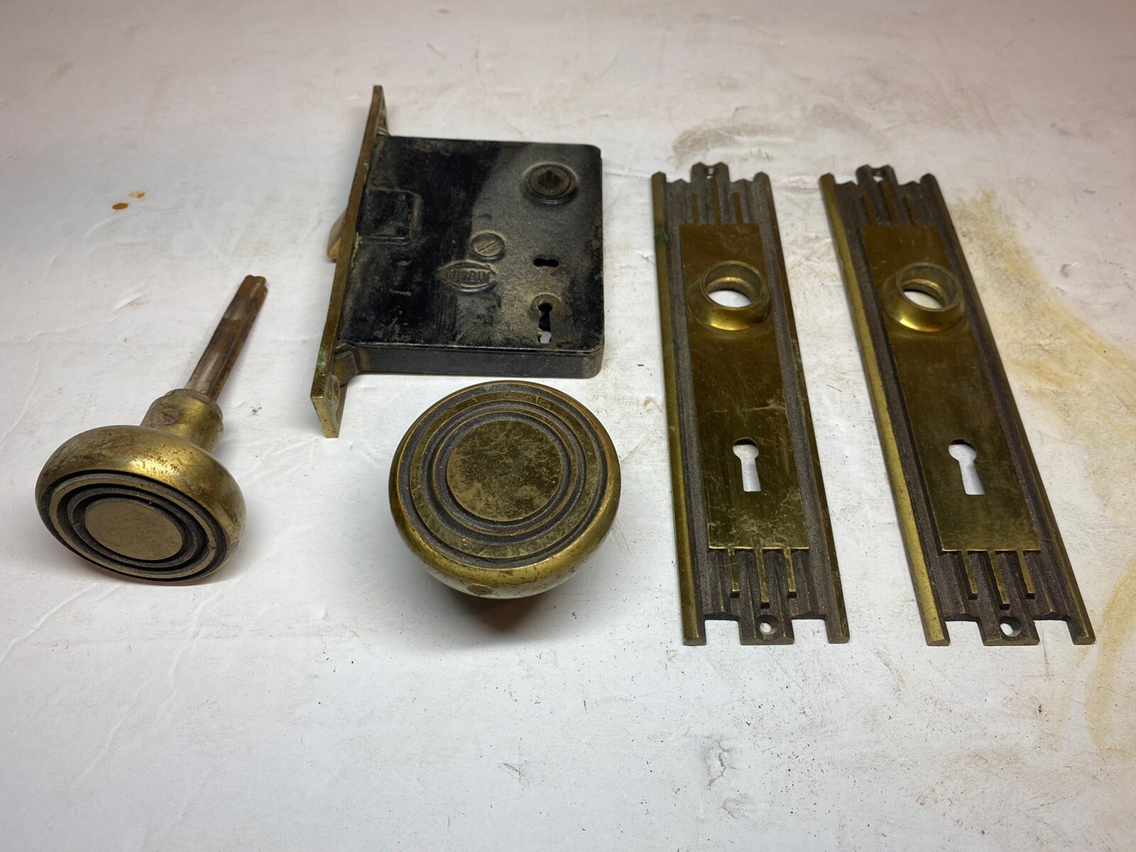 Vintage Brass Door Knob Backplate Mortise Lock Set