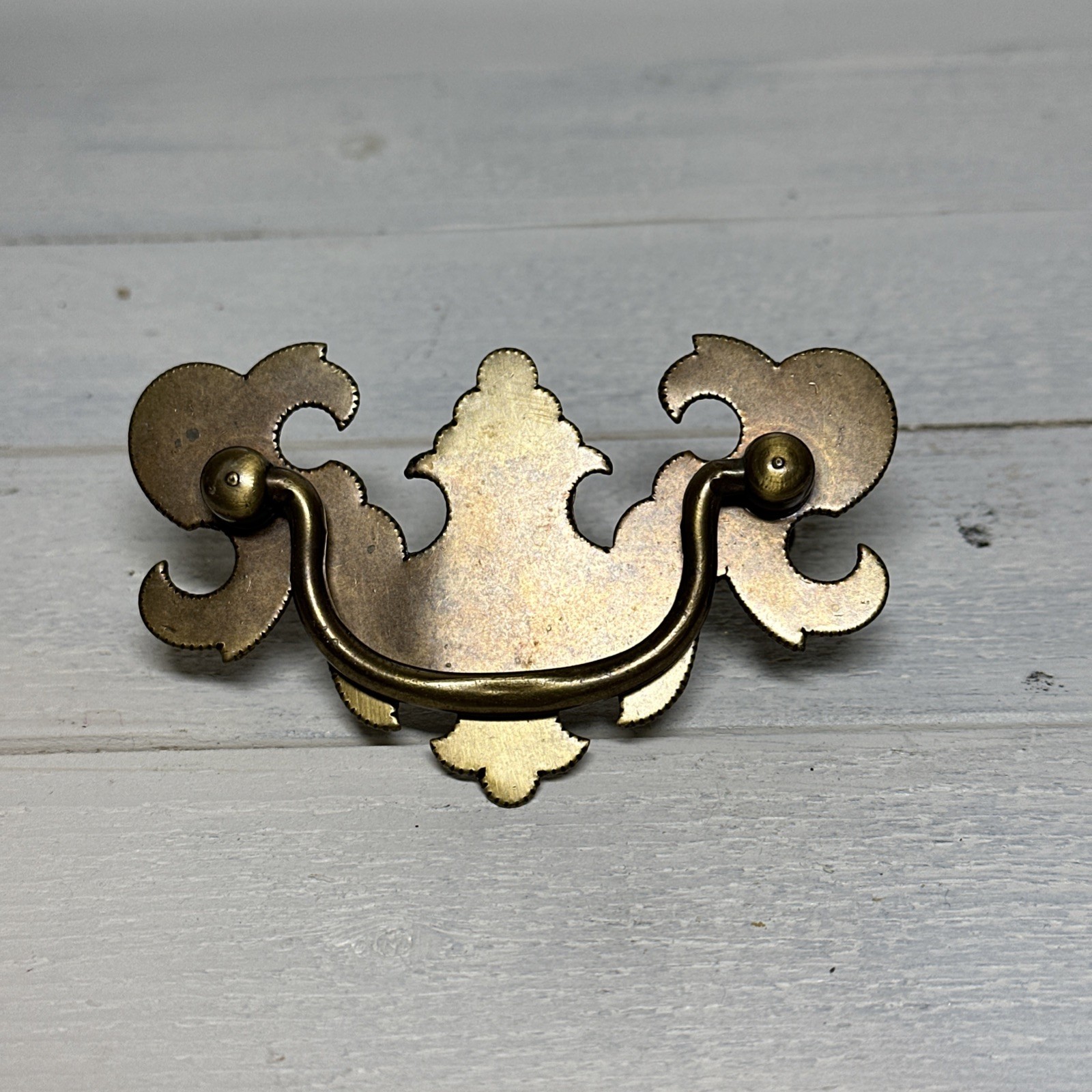 Flat Bat Drop Bail Pull Handle Solid Dark Aged Brass 2-1/2″ Centers Vintage