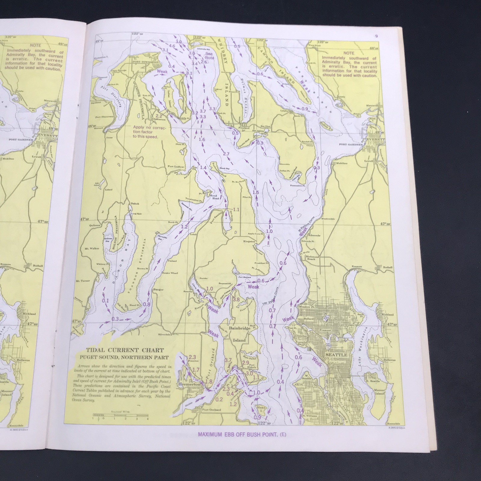 1973 Tidal Current Charts Nautical Puget Sound Northern Part 3rd Edition Map