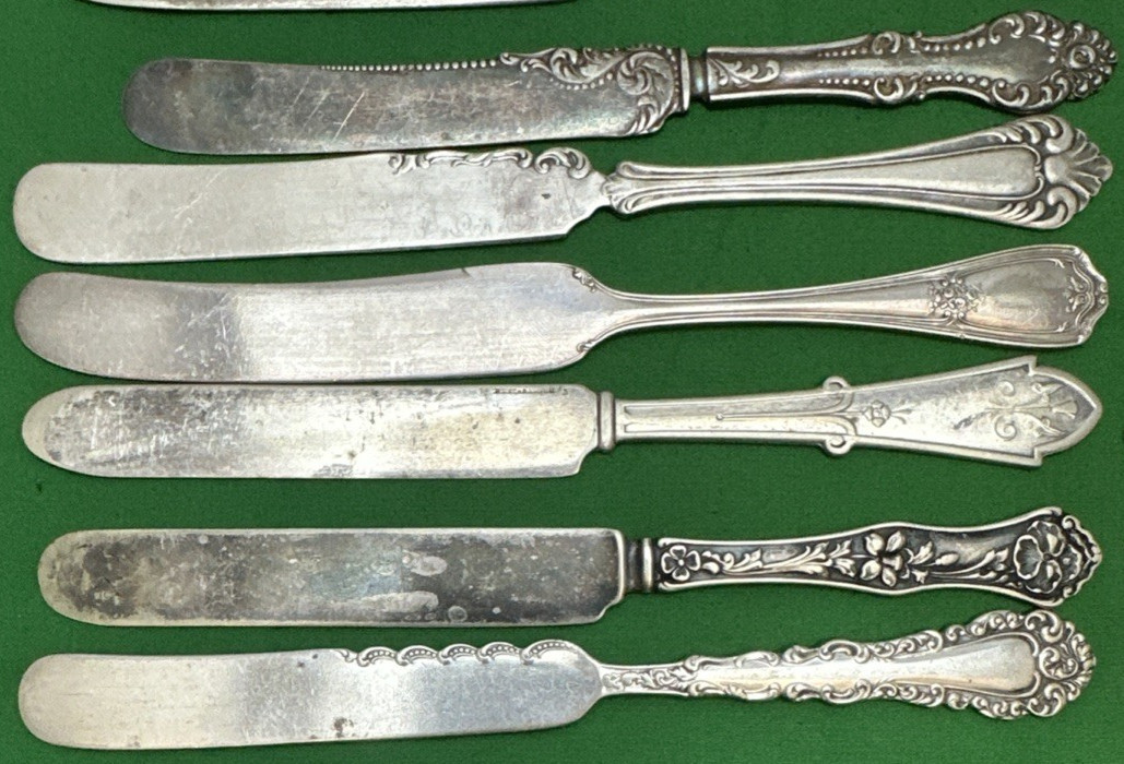 20 Pc Antique to Vintage LONG FLAT BUTTER KNIVES 6.75″ – 7.75″ Silverplate Mix
