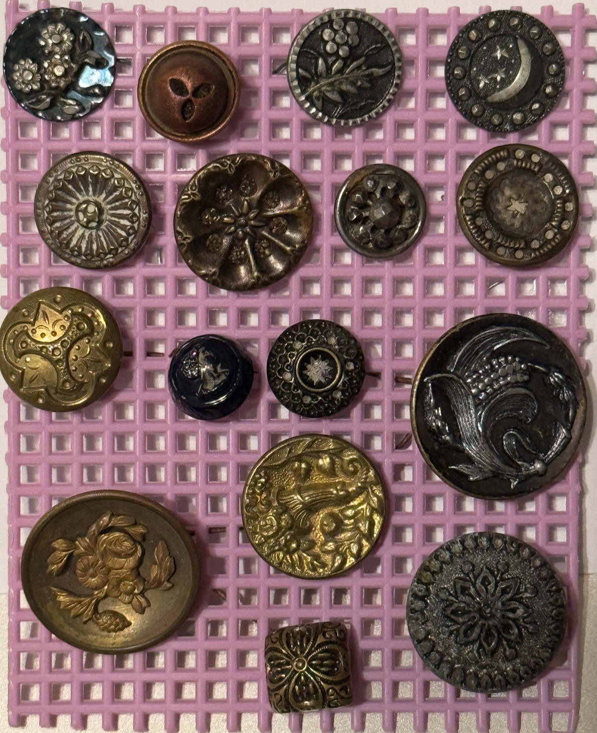 16 ANTIQUE Victorian STARS + MOON + Blue Tinted + Cut Steel + Flowers + Square