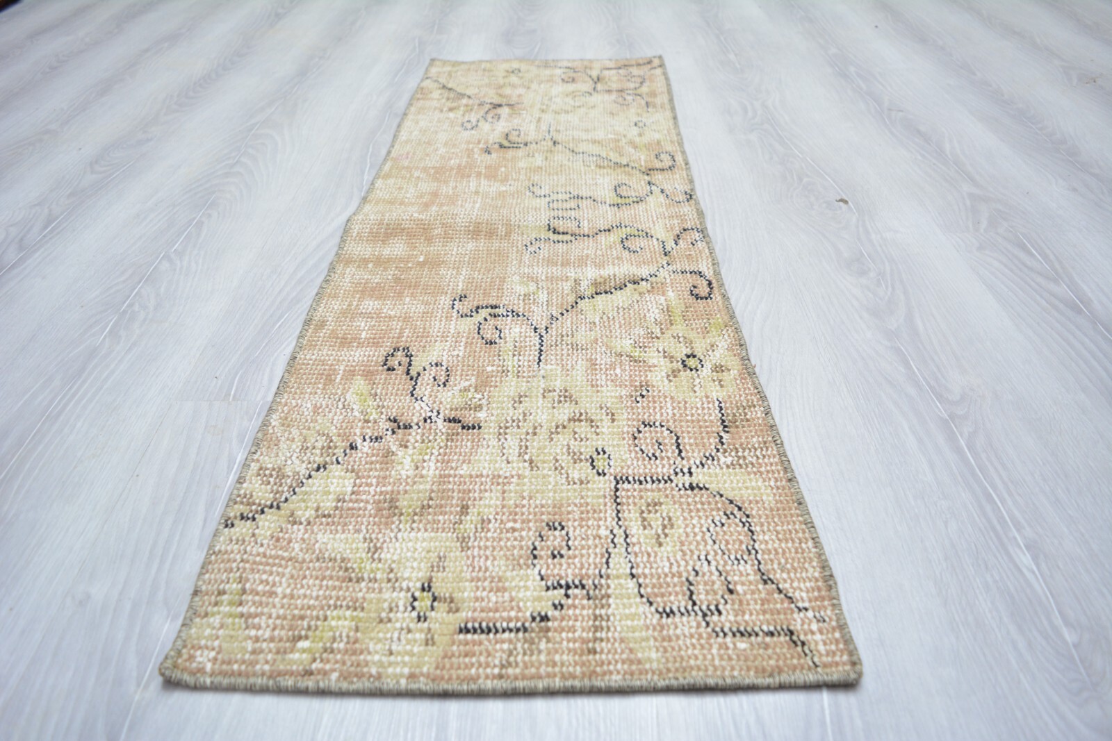 Beige Handmade Runner, 1.3×4.1ft, Small Antique Turkish Beige Entryway Runner,