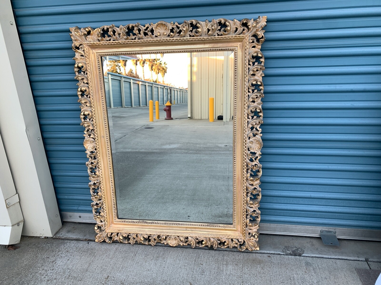 Large Baroque Gold Wall Mirror 47×37 with carved ocean waves and seashells
