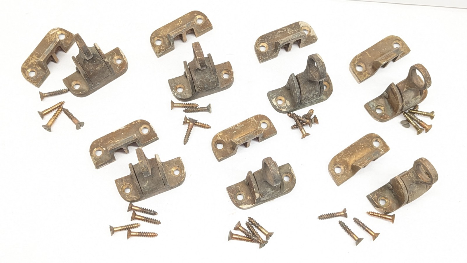 1910s 1920s Vintage Brass Handle Window Lock Set Ready to Install Lot Of 8