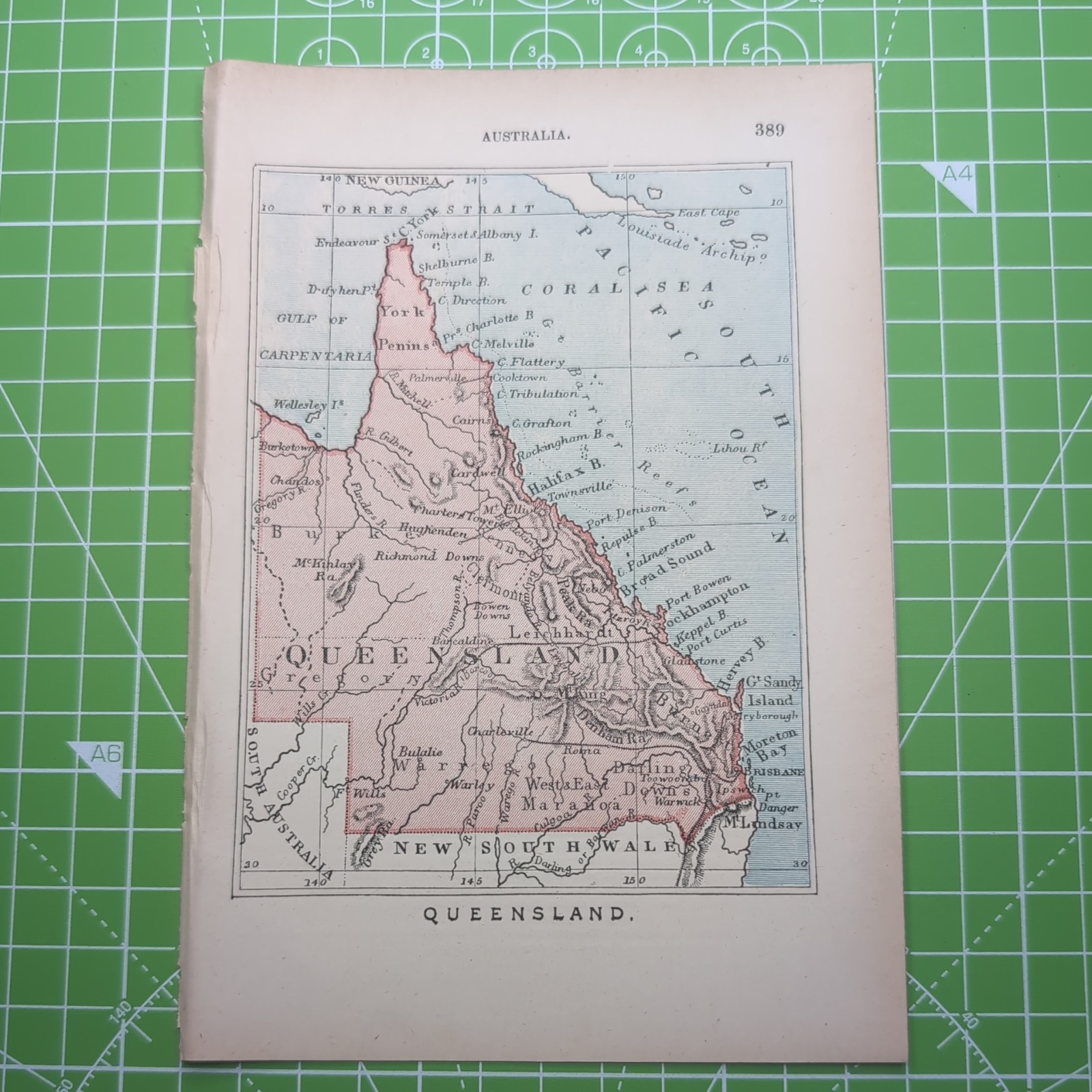 Original Antique 1896 Map Of Queensland Australia