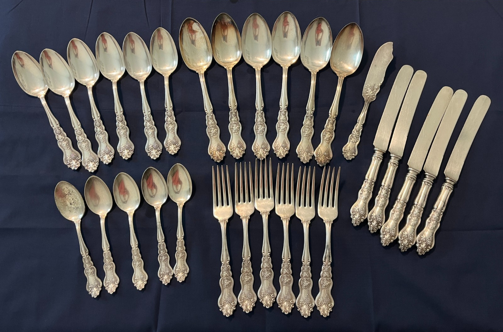 Antique American Silver Co Moselle Grape Silverplate Flatware 29 Pieces