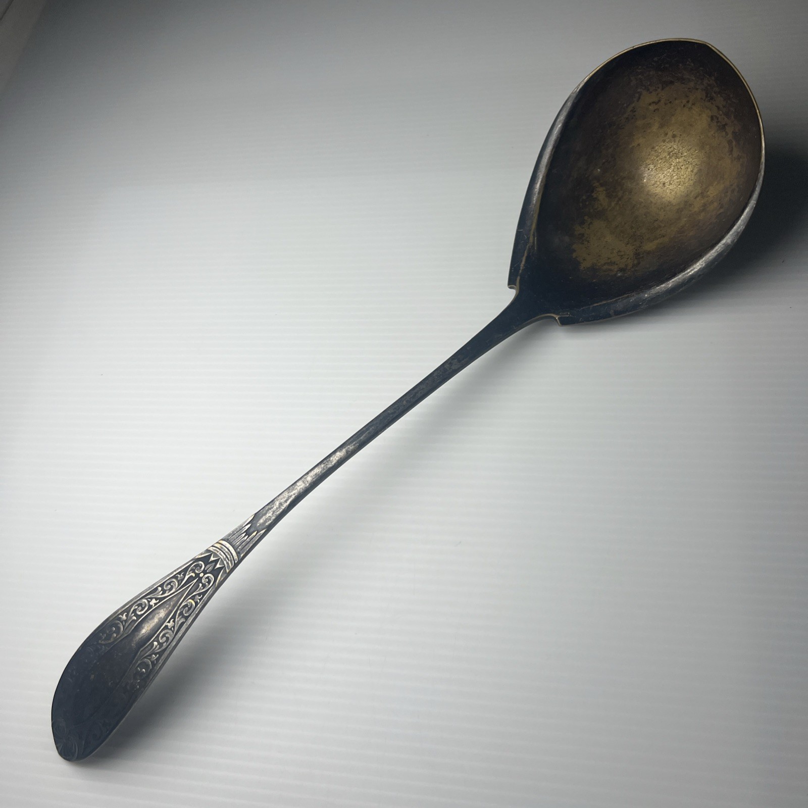 London MFGCo Solid Brass Silver Plated Giant Large Soup Punch Serving Ladle 14”