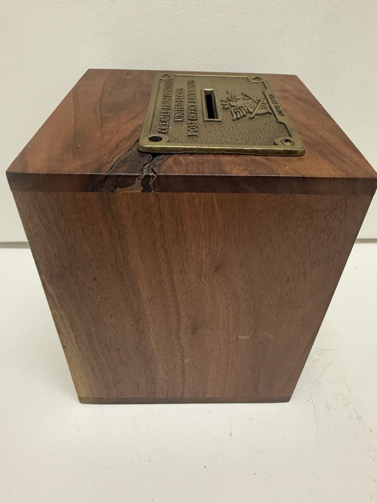 Antique Post Office Combination Lockbox Door Bank 1960 Walnut and Brass