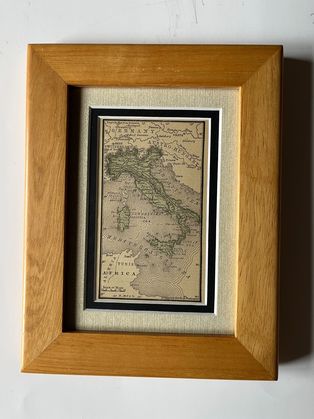 1887 ITALY Pocket Atlas Map Framed w/Dbl Mat SEE DESCRIPTION
