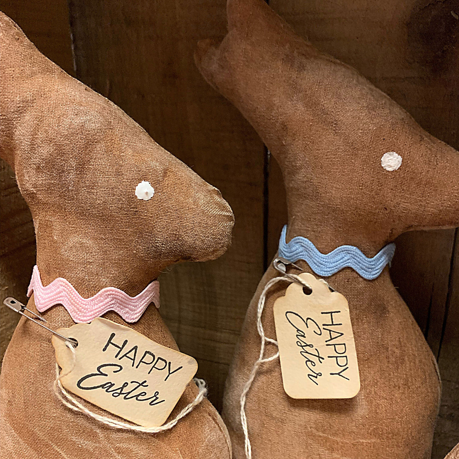 Primitive Fabric Chocolate Rabbit Bunny Easter Spring with Handmade Tag