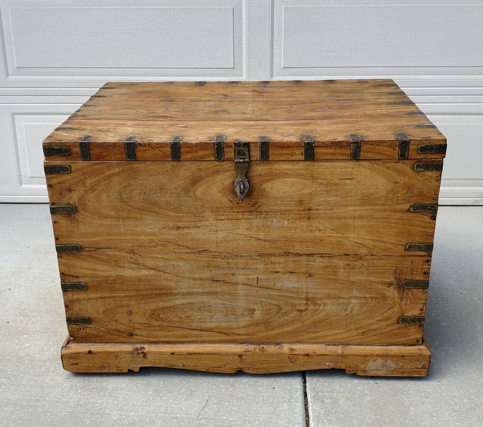 Antique Circa 1780 Dowry/ Wedding Hardwood Chest/ Trunk with Brass Strapping