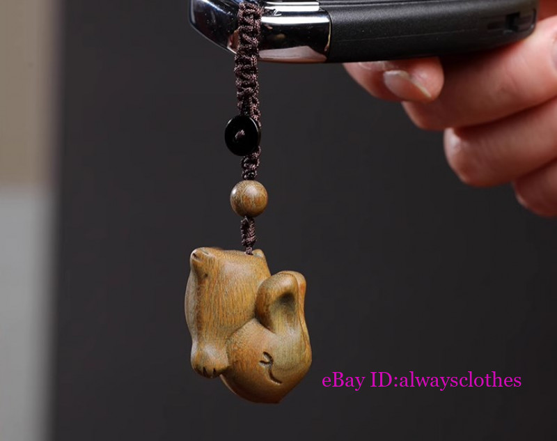 3.3*2*1.8CM Hand Carved Green Sandalwood Netsuke: Cute Zodiac Rabbit 奔跑兔