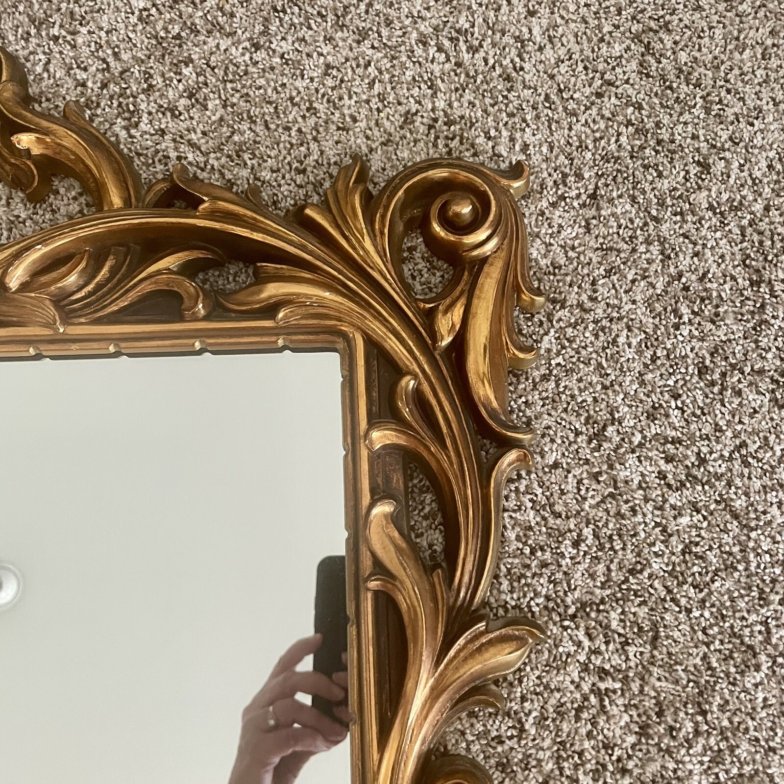 Vintage Turner Gold Scroll Leaf Rectangular Mirror Hollywood Regency MCM