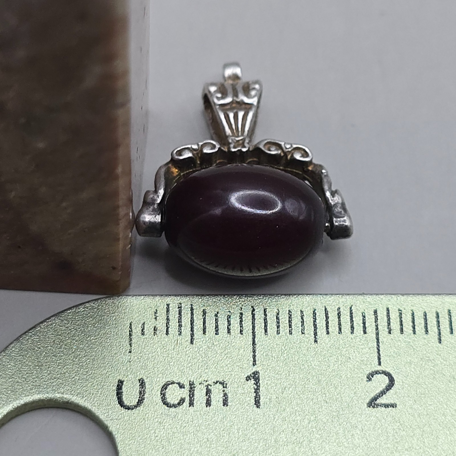 Antique Solid Silver & Cherry Bakelite Swivel Fob Pendant