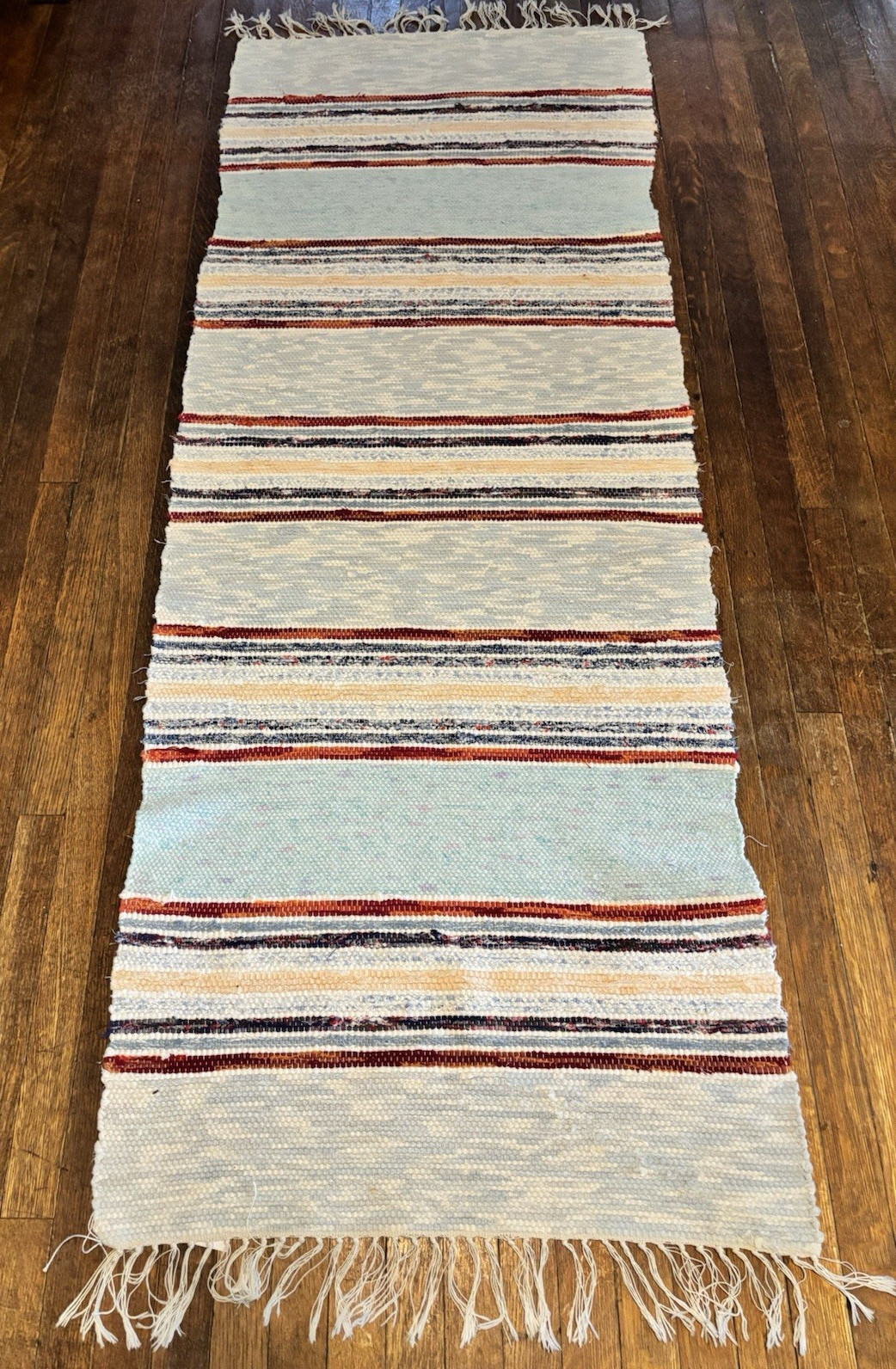 Charming Swedish Hand Made Rag Rug (26 x 70.5 inches) 1930s
