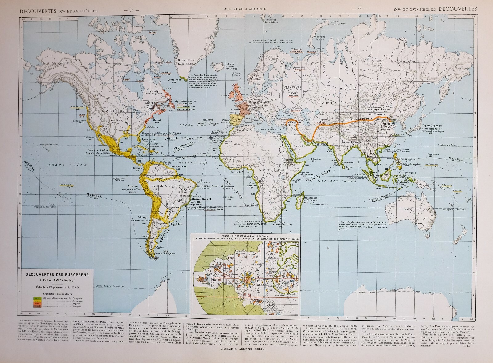 HISTORICAL MAP DISCOVERIES 15th & 16th CENTURY AMERICA CHRISTOPHER COLUMBUS