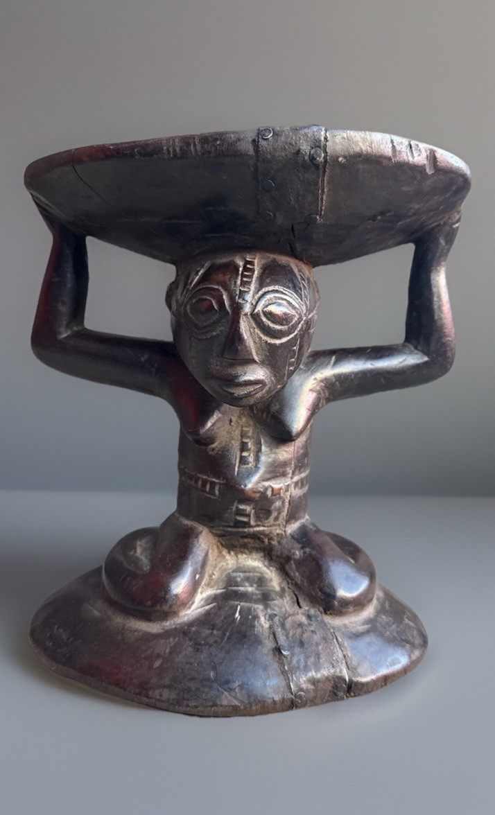 African Stool, Female Figure – LUBA, HEMBA – D.R. Congo -H9 inch -w8 inch -20 C
