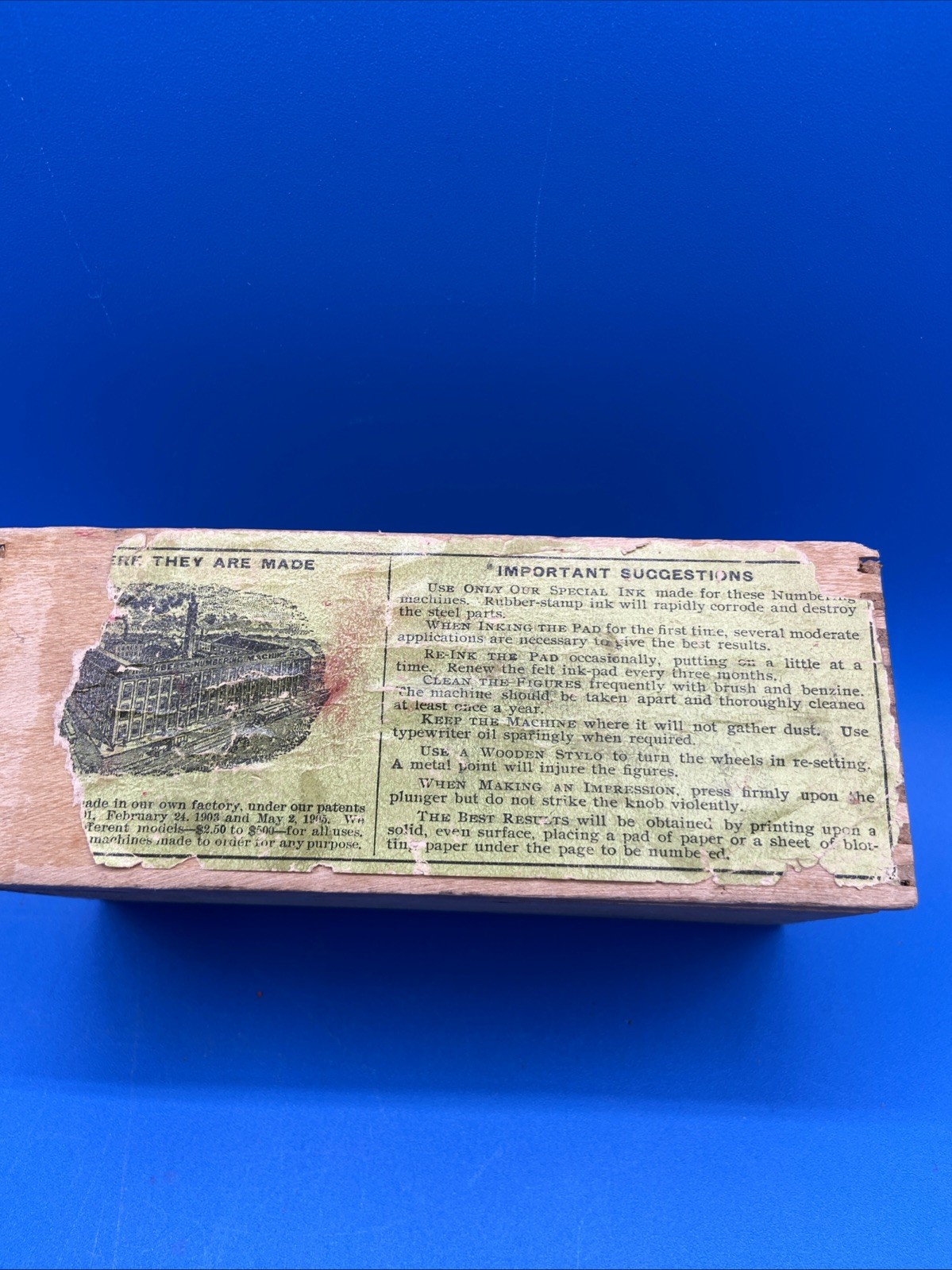 Bates NUMBERING MACHINE #49 wood Roberts box antique office business collectible