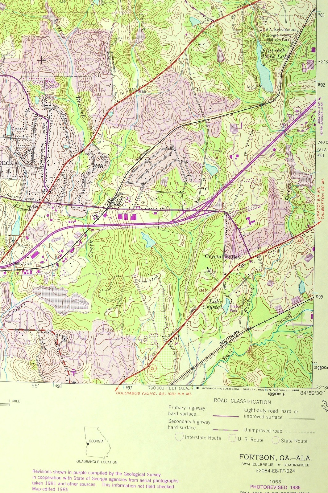 Fortson Georgia Map Columbus Glenns Lincoln Hills Highland Pines Muscogee County