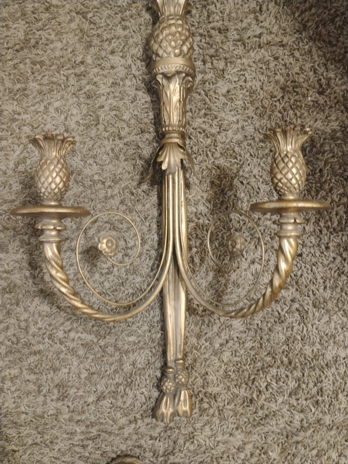 Pair of MAC Sculpture Hollywood Regency Pineapple Giltwood Wall Sconces 44″
