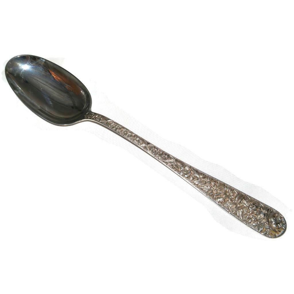 S Kirk & Sons Sterling Silver REPOUSSE Large Serving Spoon 10 7/8″ Long Stieff