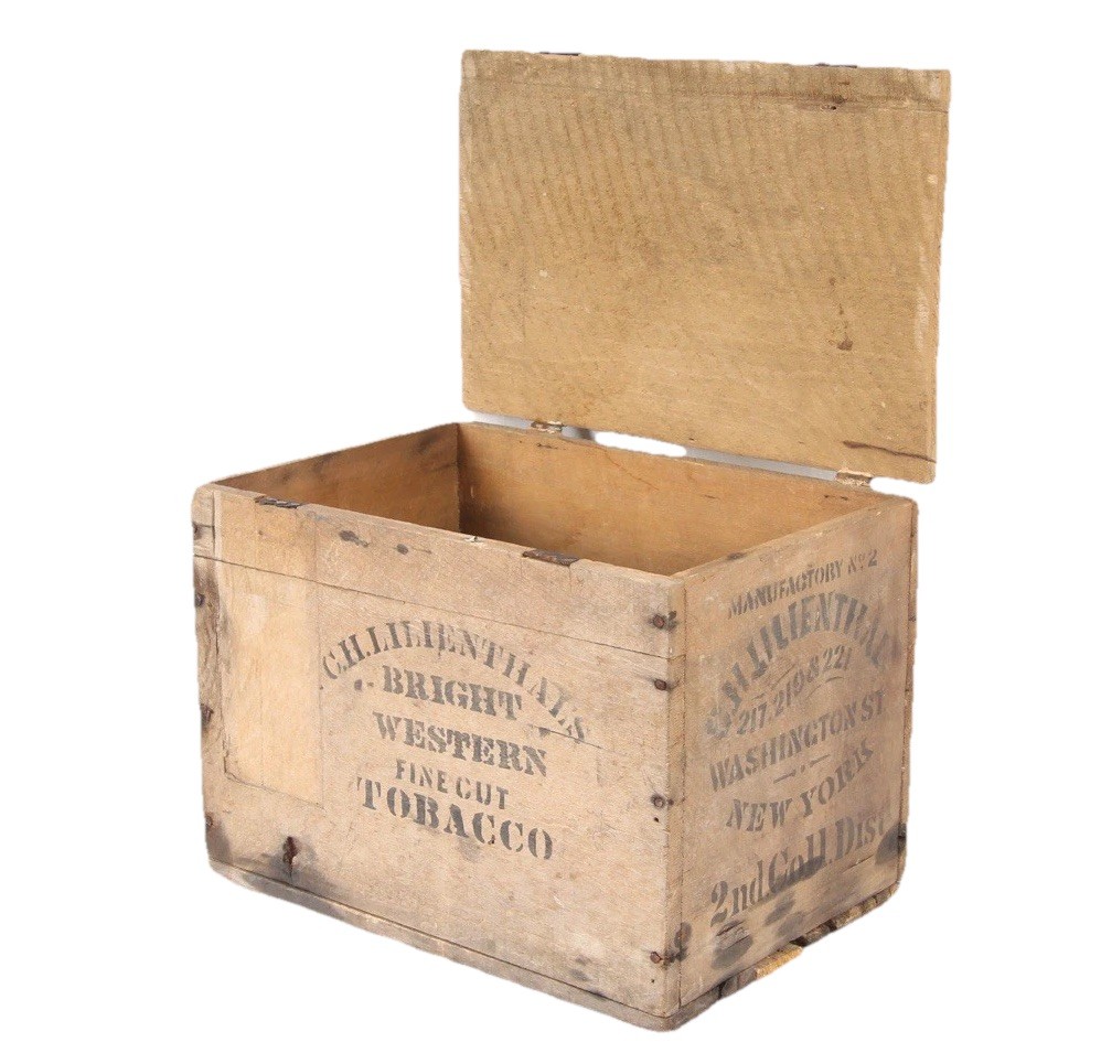 COLORADO WESTERN TOBACCO ADVERTISING ANTIQUE WOODEN BOX – C.H. LILIENTHALS