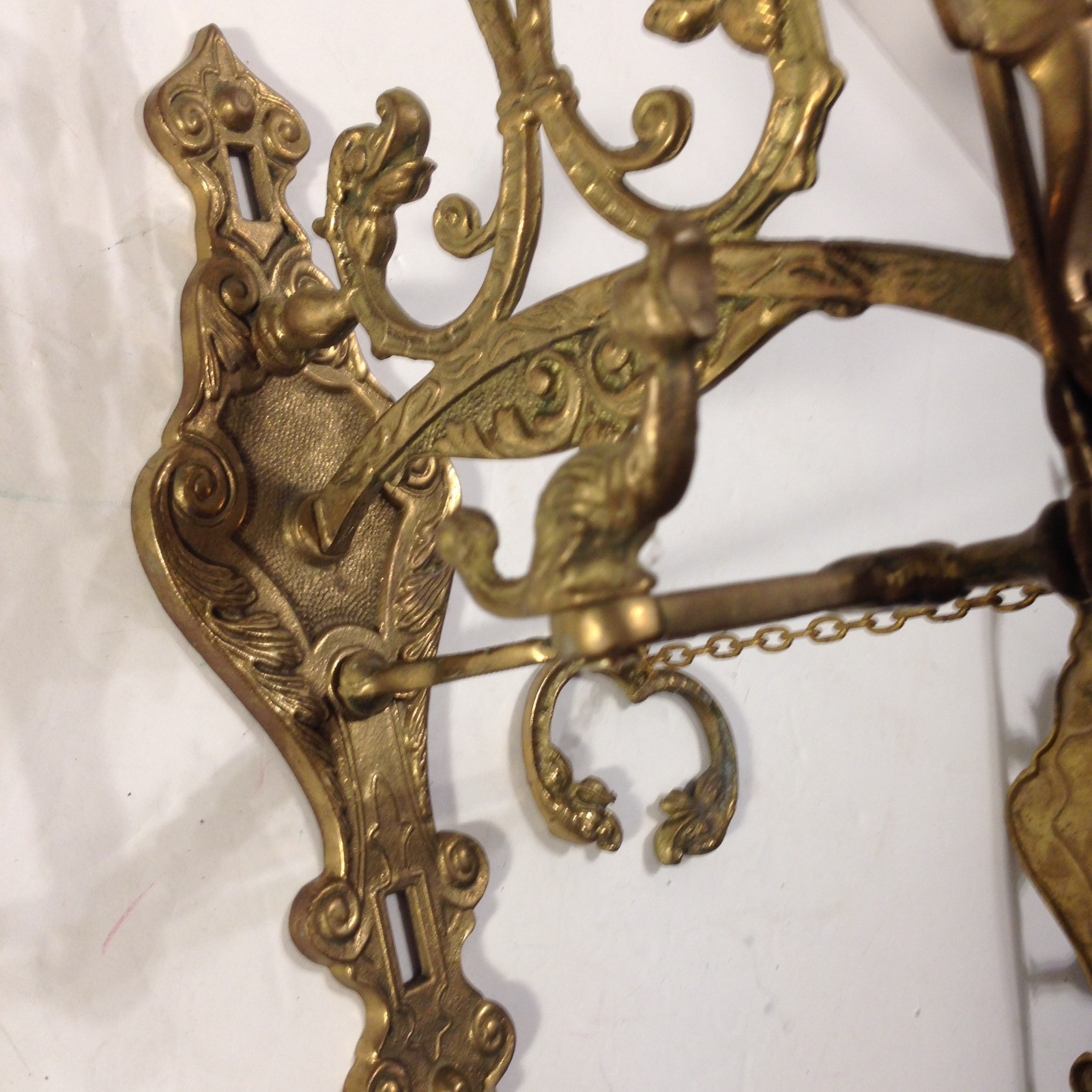 Vintage Brass Monastery Porch Door Bell Knocker Pull Chain Wall Mount 4 Repair