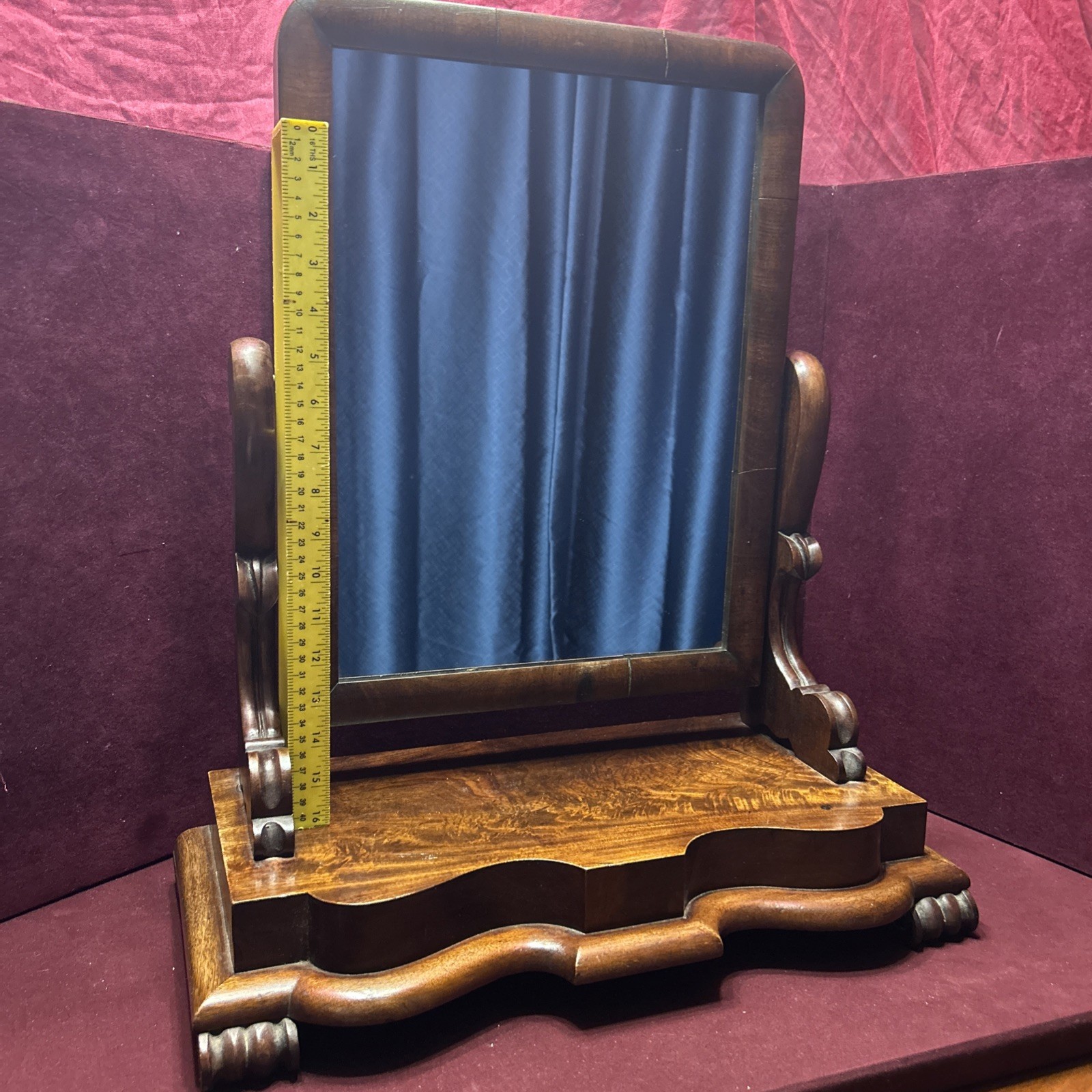 Antique Walnut Vanity Mirror Dressing Table Ornate Gentleman’s Shaving 22.5 X 19