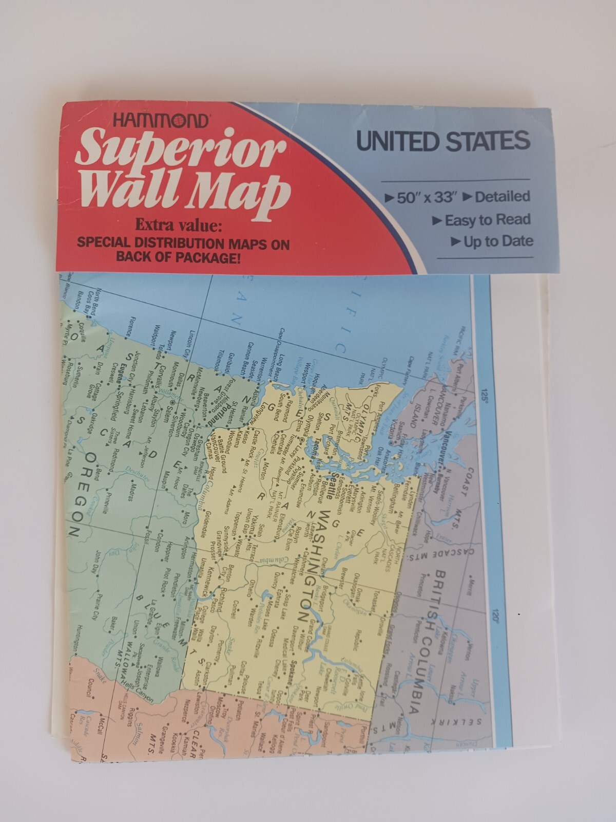 Vintage 1987 Hammond Superior Wall Map 50″ X 33″, Detailed, Easy To Read NEW!