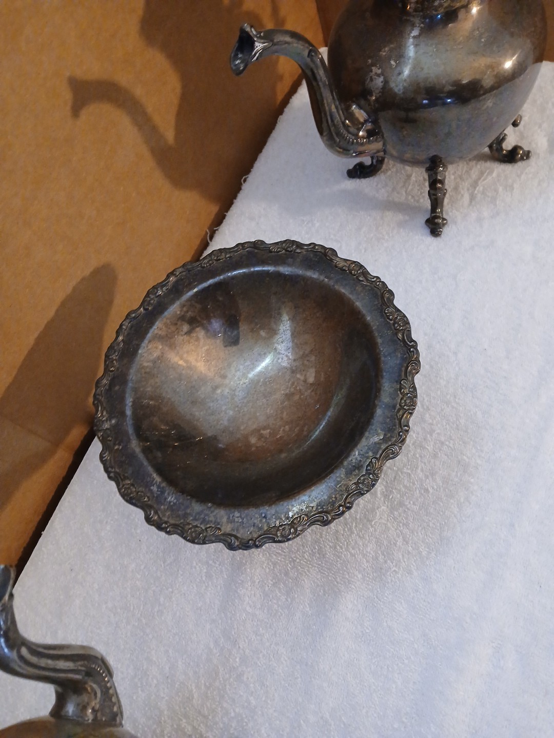 Antique Birmingham Silver Company Teapot Silver on Copper Plus Oneida Candy Dish