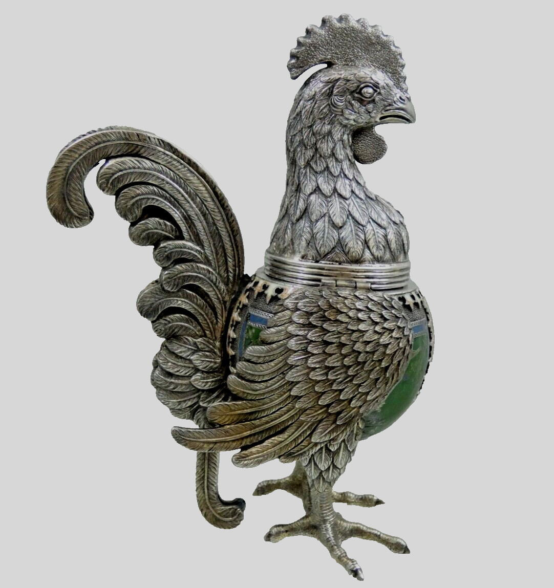 ANTIQUE SILVER ENAMEL SPICE CONTAINER BESAMIM HAVDALAH JUDAICA Figural Rooster