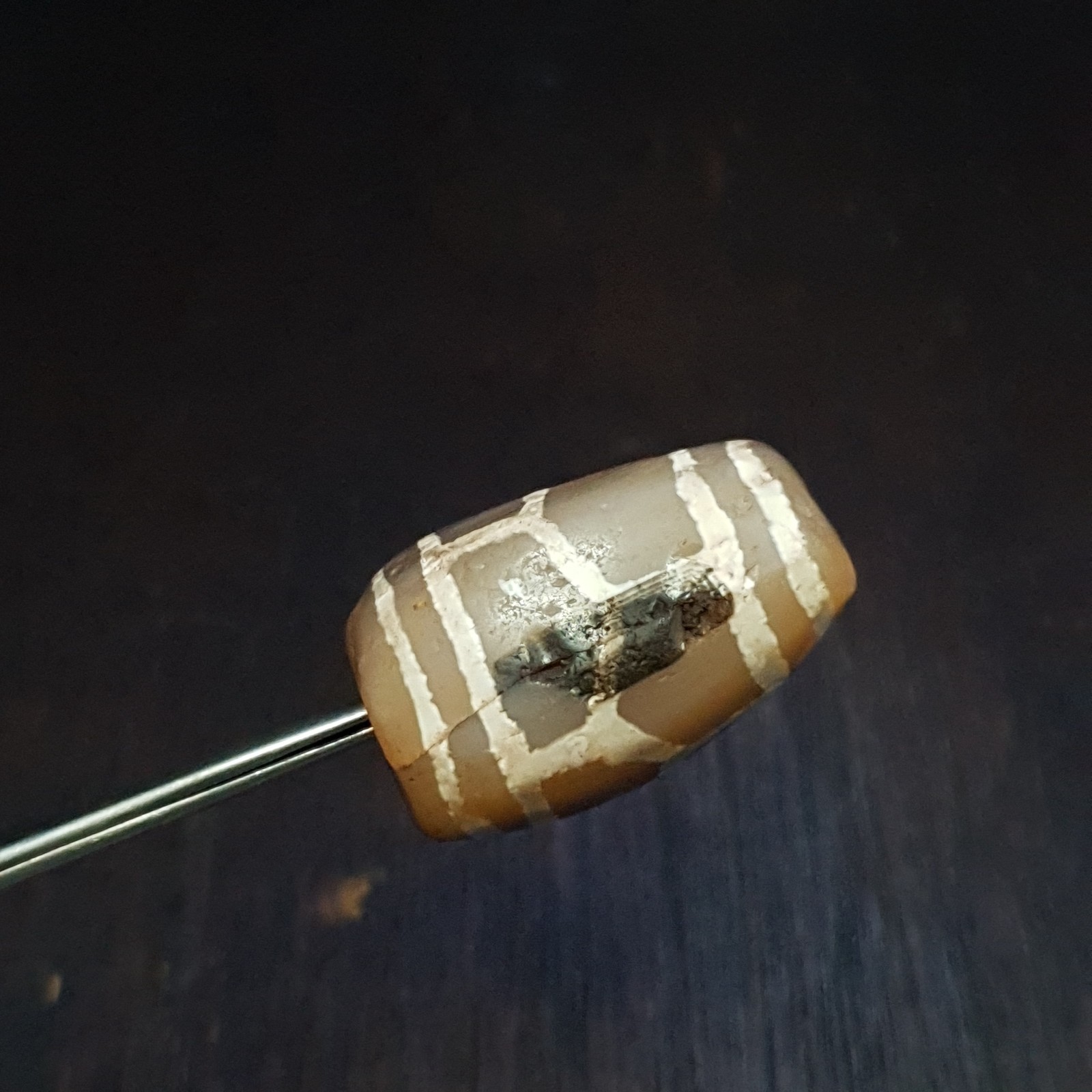 Antique Tibetan Amulet Etched Agate Decorated Bead 18.3×32.1mm