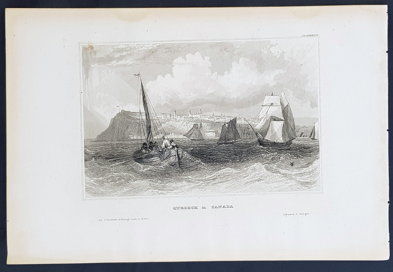 1855 Herrmann Meyer Antique Print View of Quebec City & Harbor, Quebec Canada