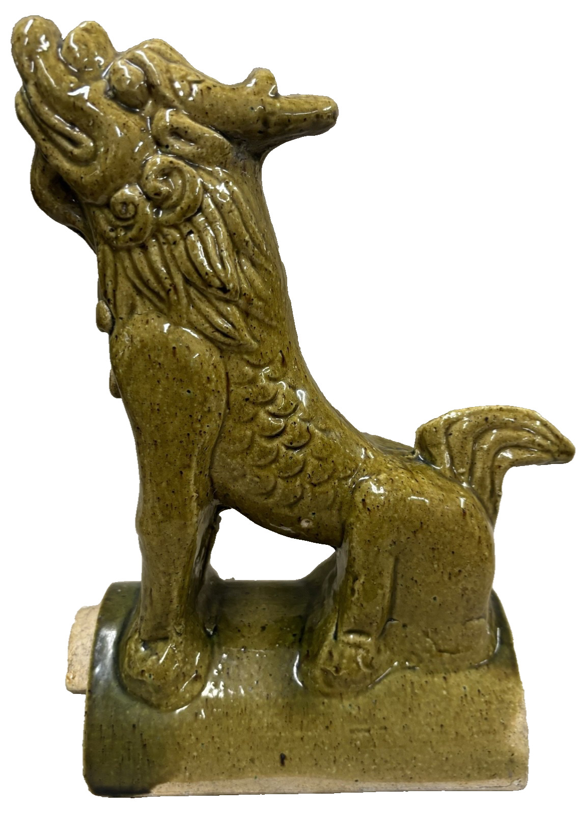 Antique Asian Dragon Roof Tile Finial Green Glazed Ceramic Architectural