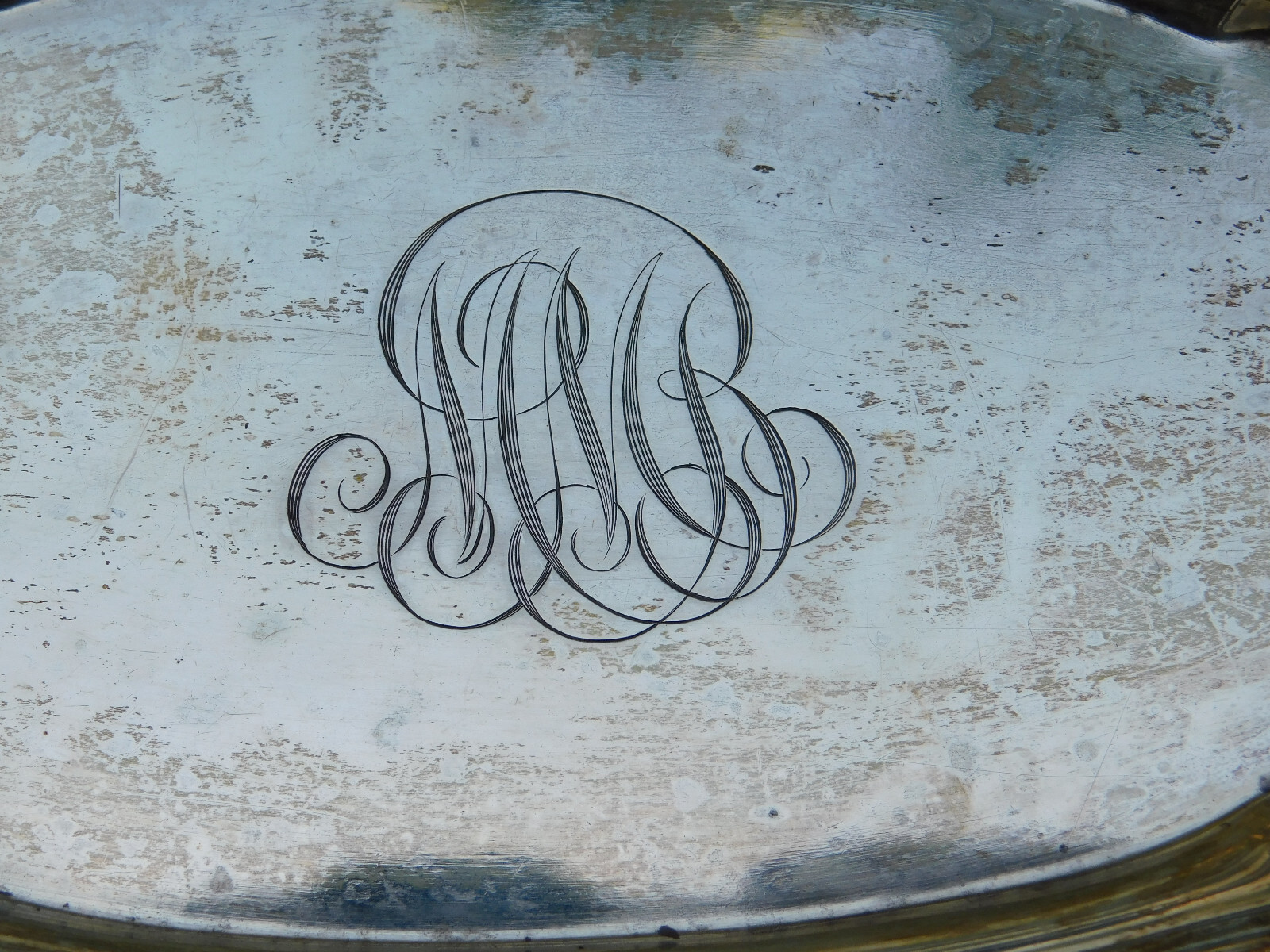 12.75″ Gorham Sterling Silver Platter Bread Tray A2568 Monogram Repousse 10.9 oz