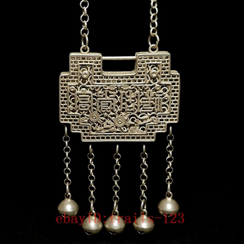 2.4 Inch Old Chinese Tibet Silver Carving Landscape People Necklace Pendant Gift