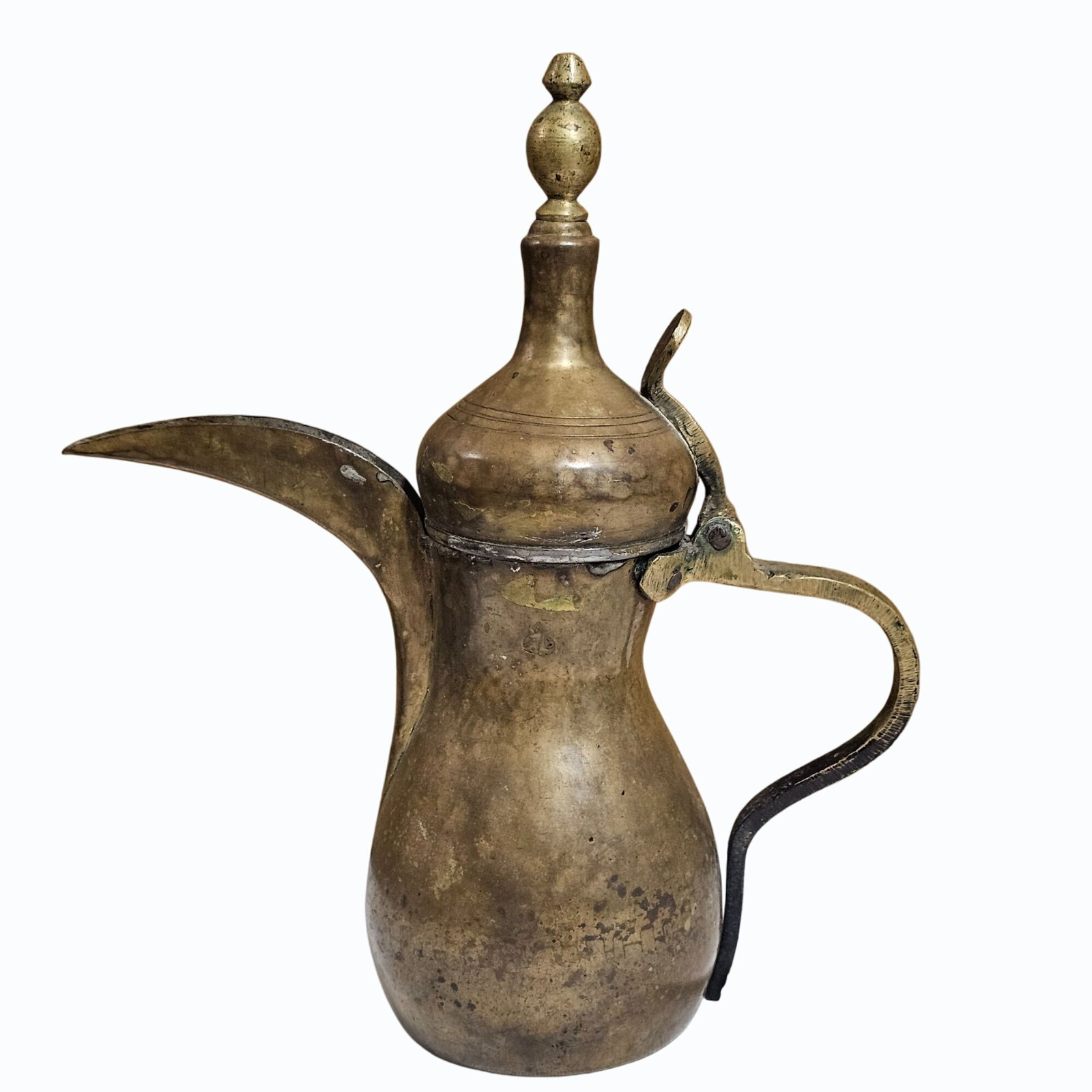 Antique Middle Eastern Brass Dallah Coffee Pot With Makers Mark 12”