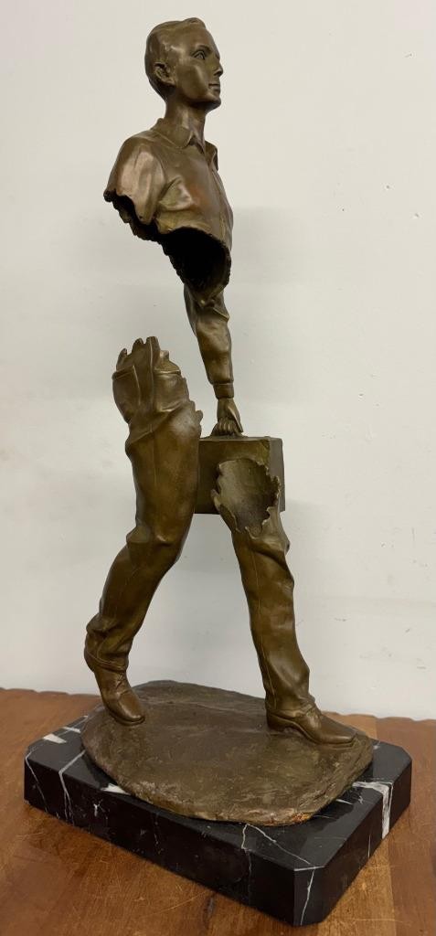 Surrealist Bronze & Marble Sculpture – Walking Man – after Bruno Catalano – 61cm
