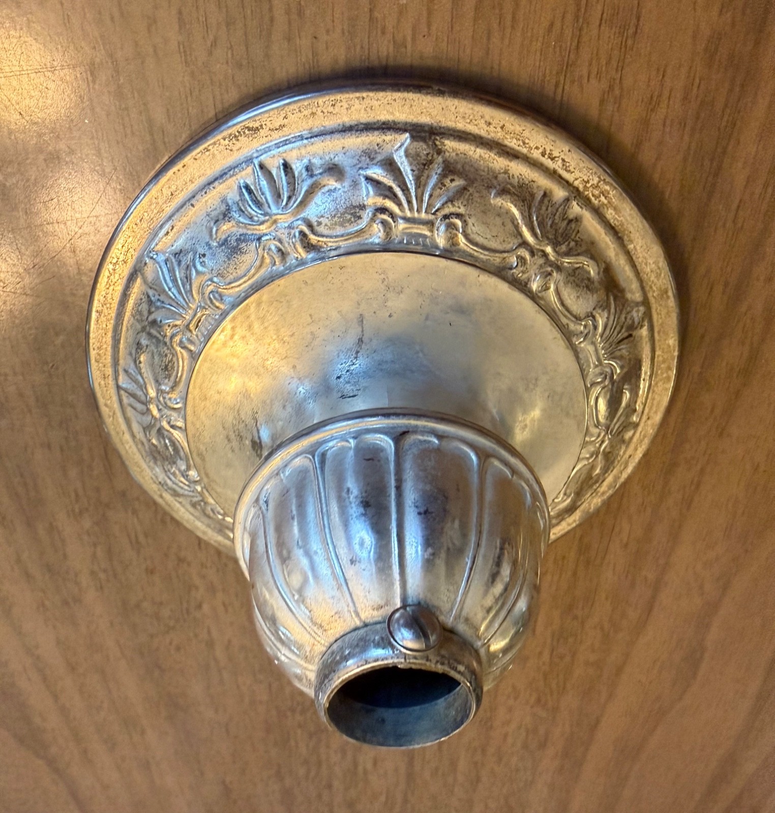 Antique vtg teens era light fixture slip canopy part silver plated